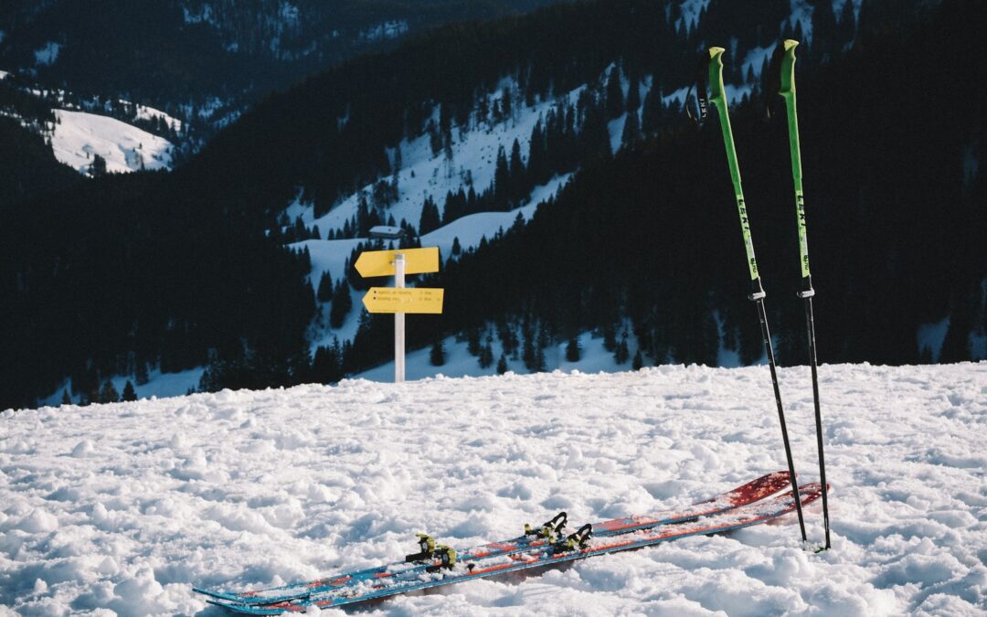 snow ski set on snow field